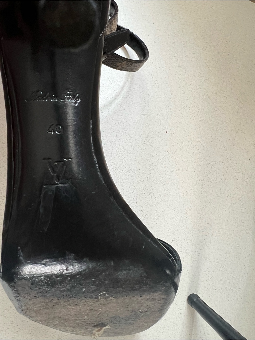Louis Vuitton Black Patent Leather Monogram Ankle-Strap Heels - Picture 5 of 5